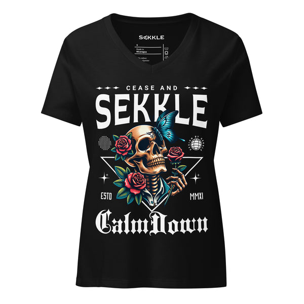 Rose Skull Women’s Relaxed V-neck T-Shirt