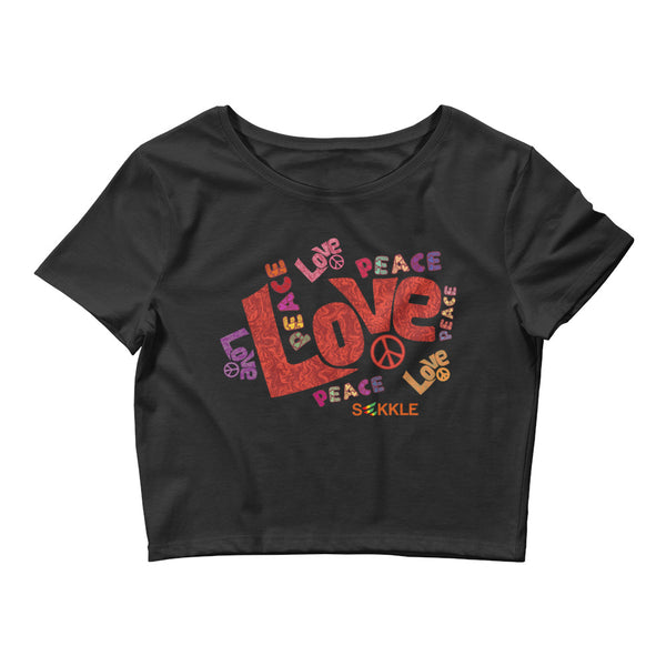 平和と愛の女性のクロップ T シャツ