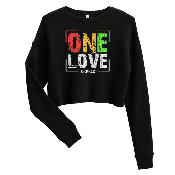 One Love Distressed Print Crop Sweatshirt